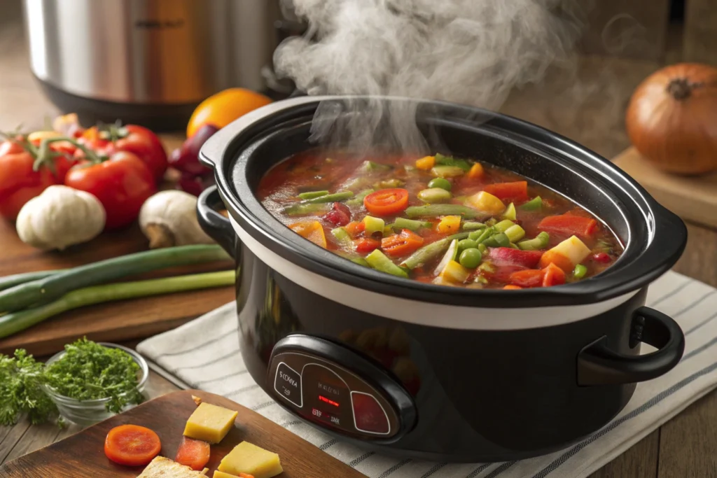 Easy Crockpot Meals with hearty vegetable stew inside