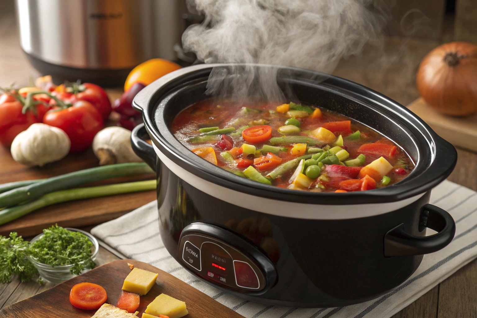 Easy Crockpot Meals with hearty vegetable stew inside