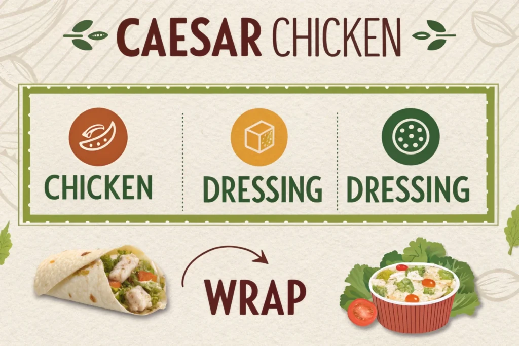 Calories in a Caesar Chicken Wrap: 10 Powerful Health Tips Calorie breakdown of a Caesar chicken wrap with ingredients.