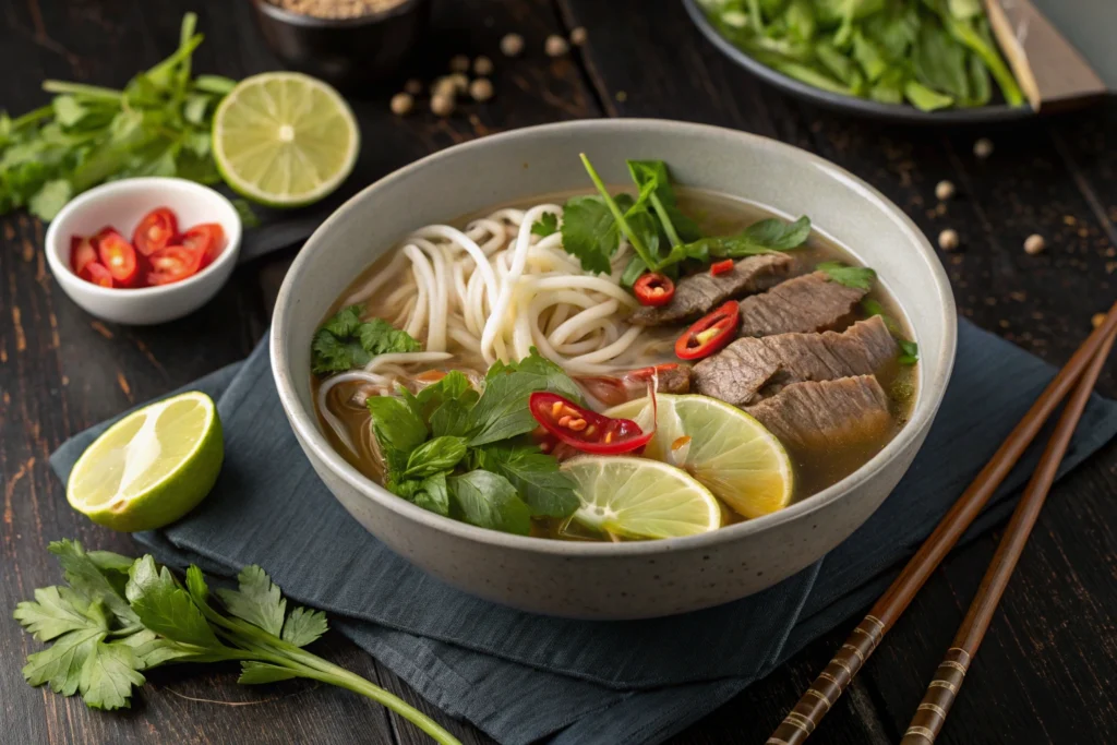 Soup Bone Recipes: 10 Incredible Ways to Unlock Flavor Vietnamese pho with bone broth and garnishes